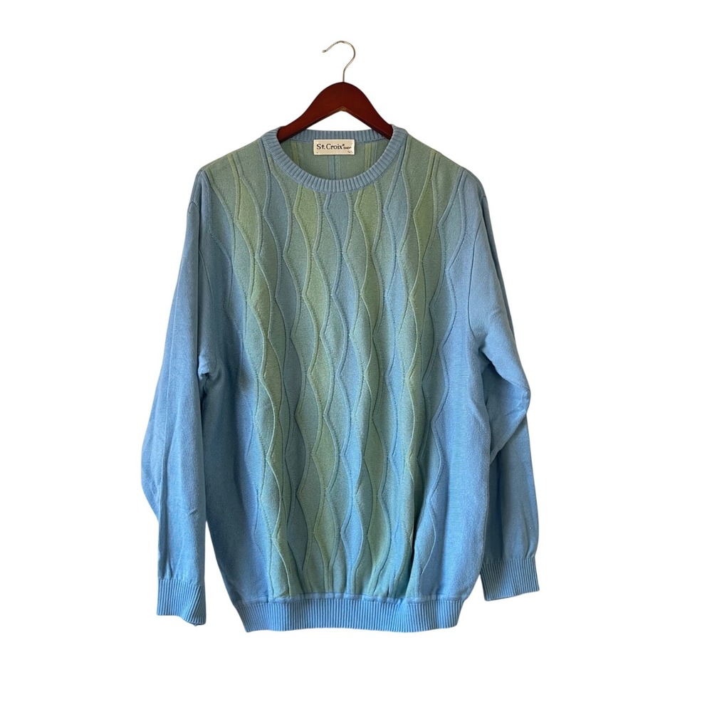 Vintage St Croix Mens Large Crew Neck Sweater‎ Textured Diamond Knit 3D